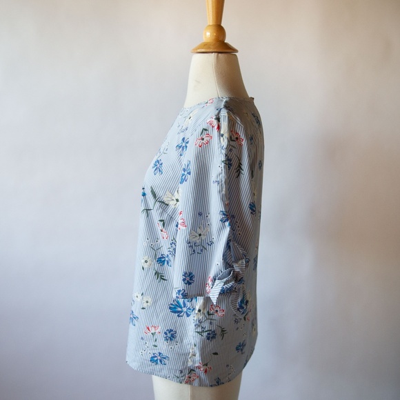 H&M Floral Striped Bow Tie Short Sleeves Spring Top - Picture 4 of 11